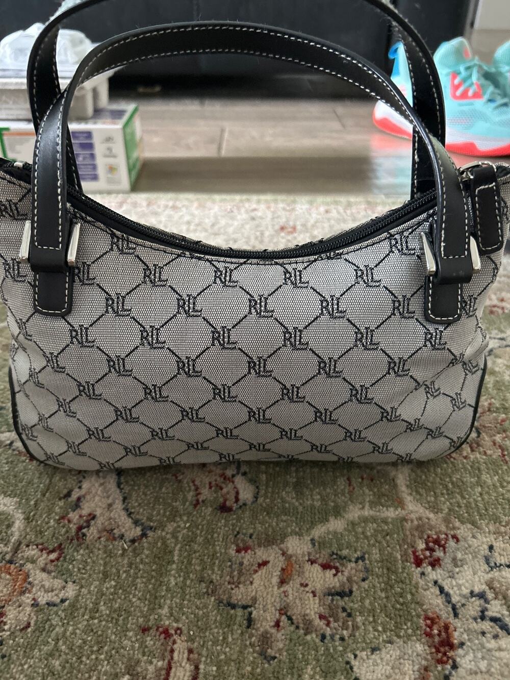 Vintage Y2K Lauren Ralph Lauren Monogram Mini Shoulder Bag Black Gray RLL